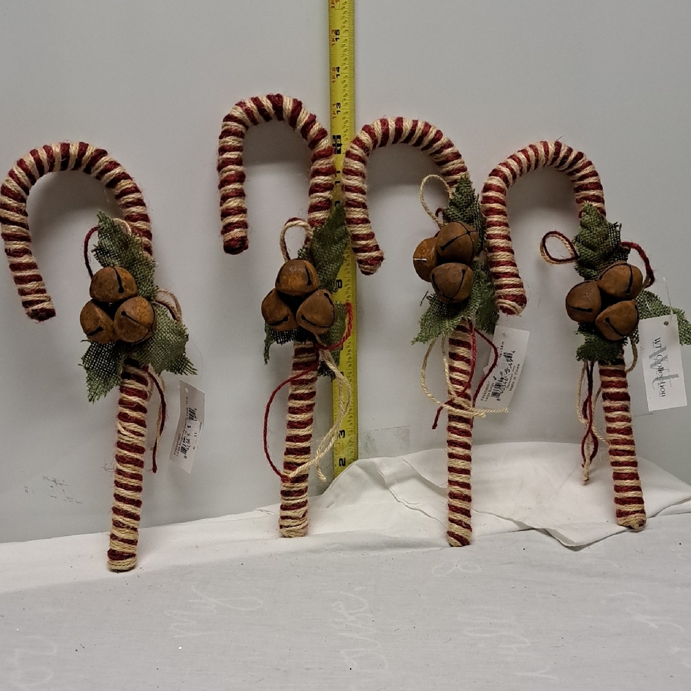 Rustic Red and White Candy Cane Ornaments with Bells